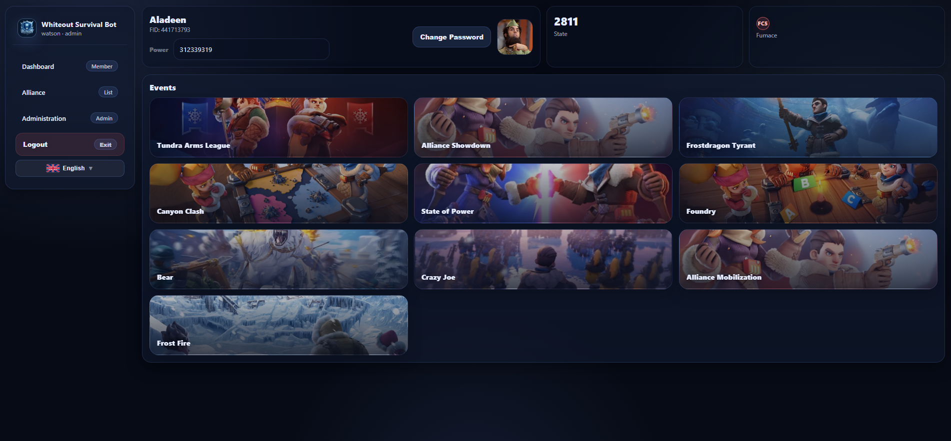 WOS alliance dashboard overview