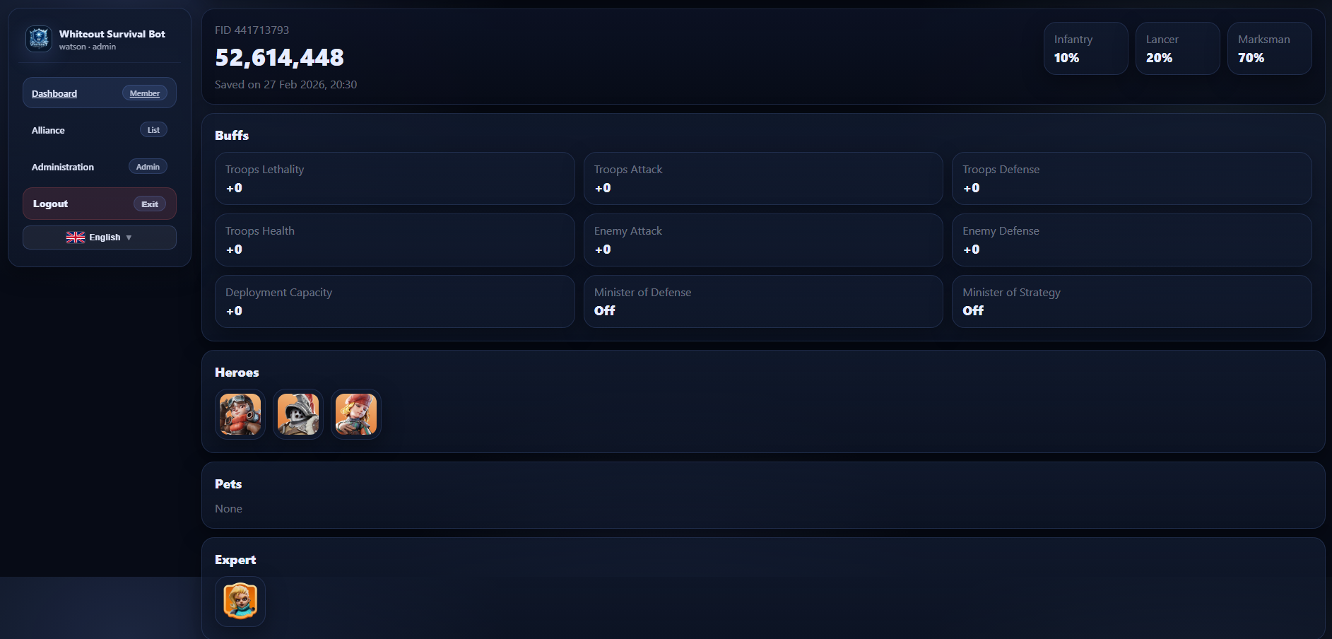 WOS OCR scanner reading player power